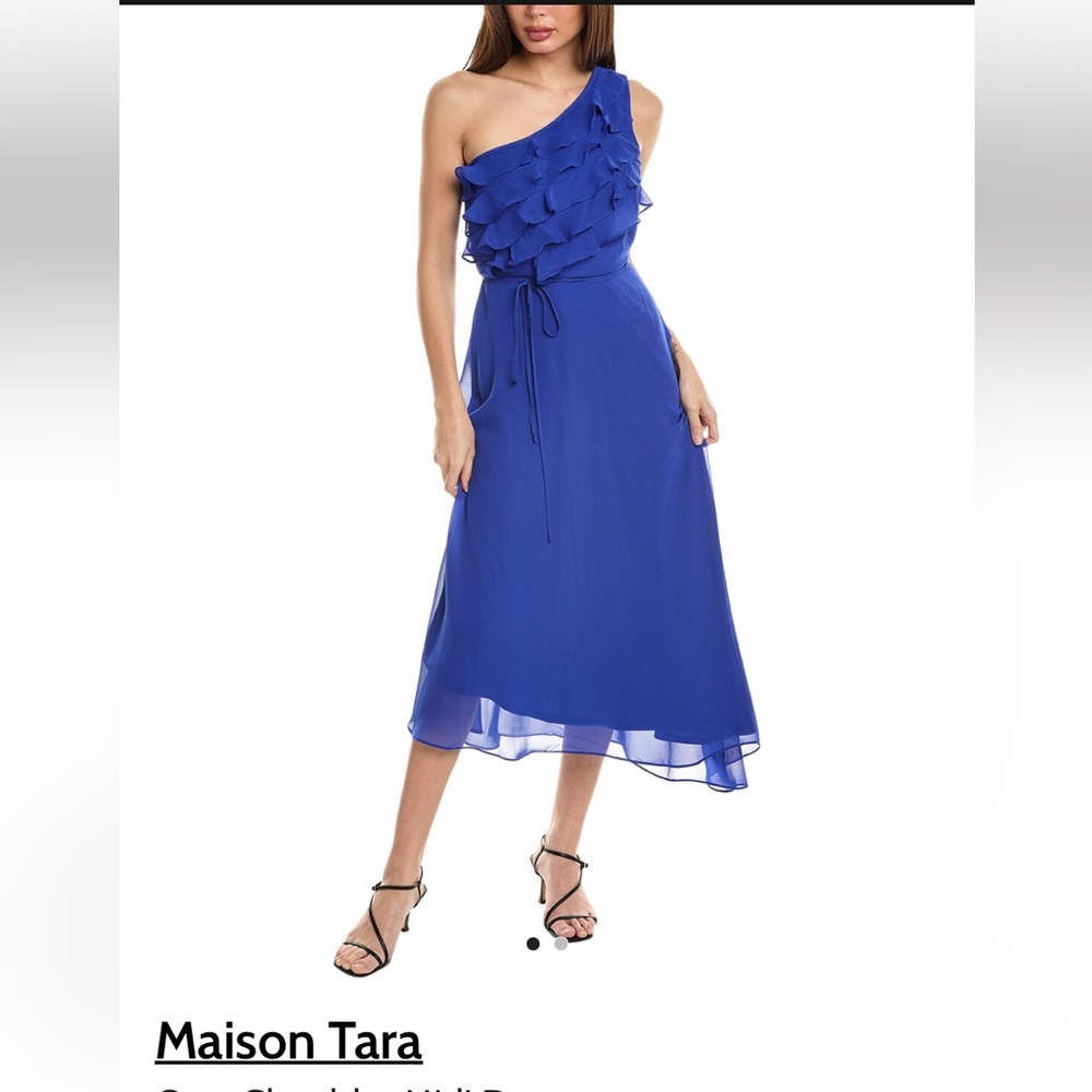 Maison Tara Royal Blue One-Shoulder Ruffle Midi Dress